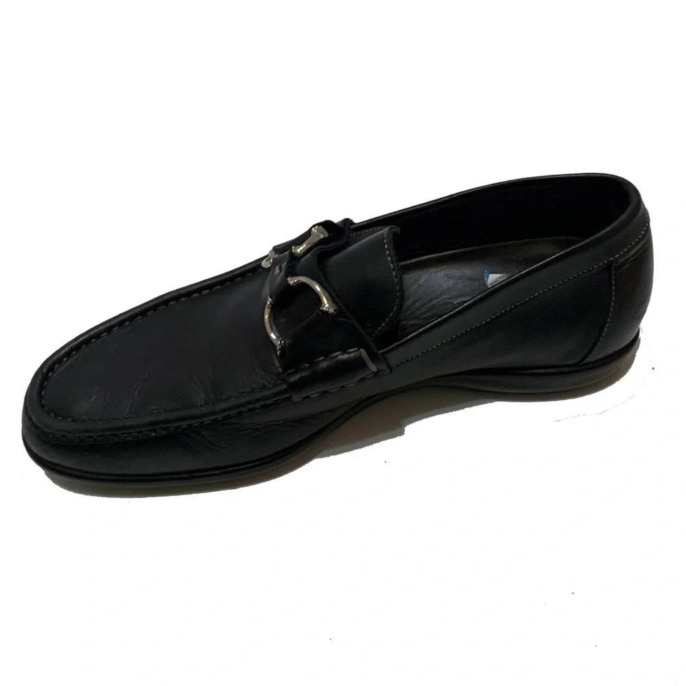 7 / Santoni Black Leather Loafers